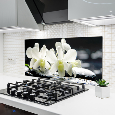 Kitchen Splashback Flower stones floral white black