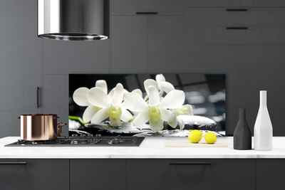 Kitchen Splashback Flower stones floral white black