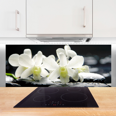 Kitchen Splashback Flower stones floral white black