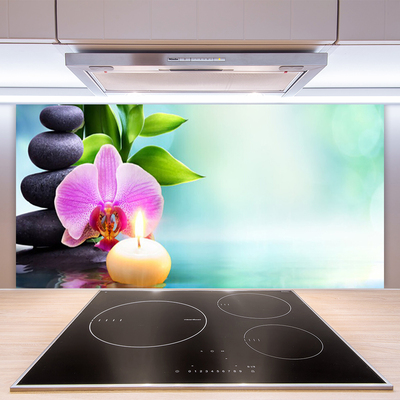 Kitchen Splashback Bamboo stones flower art green black pink yellow