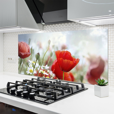 Kitchen Splashback Flowers floral red yellow white