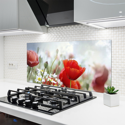 Kitchen Splashback Flowers floral red yellow white