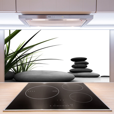 Kitchen Splashback Grass stones art green grey