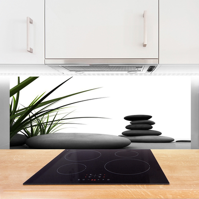 Kitchen Splashback Grass stones art green grey