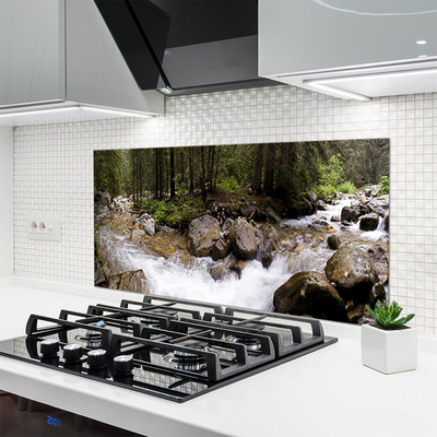 Kitchen Splashback Forest brook stones nature brown green white grey