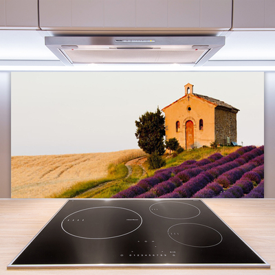 Kitchen Splashback Field landscape brown green pink