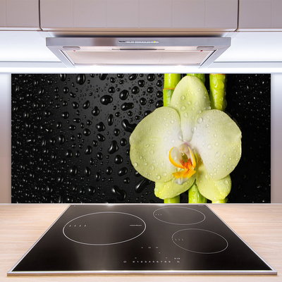 Kitchen Splashback Bamboo tube flower floral green yellow