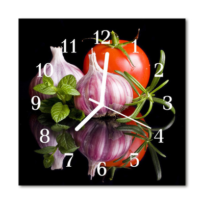 Glass Kitchen Clock Tomato Garlic Kitchen Multi-Coloured