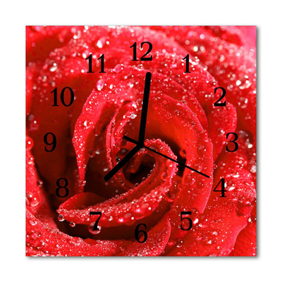 Glass Kitchen Clock Rose flowers & plants red