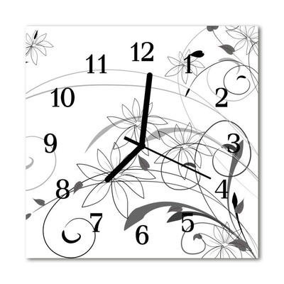 Glass Kitchen Clock Flowers art flowers & plants black & white