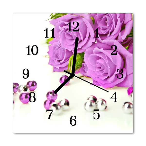 Glass Kitchen Clock Roses flowers & plants pink