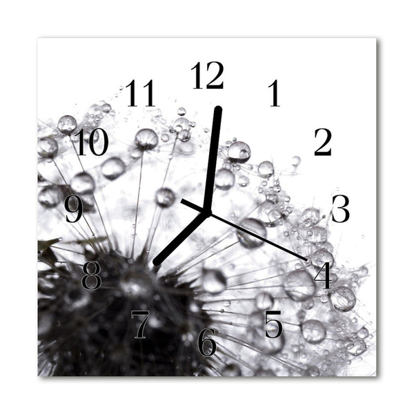 Glass Kitchen Clock Dandelion flowers & plants black & white