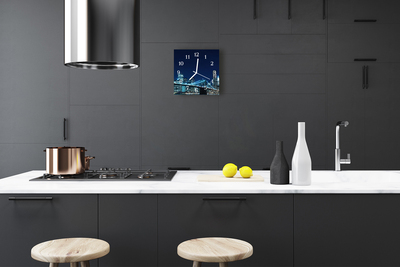 Glass Kitchen Clock Skyline City Blue