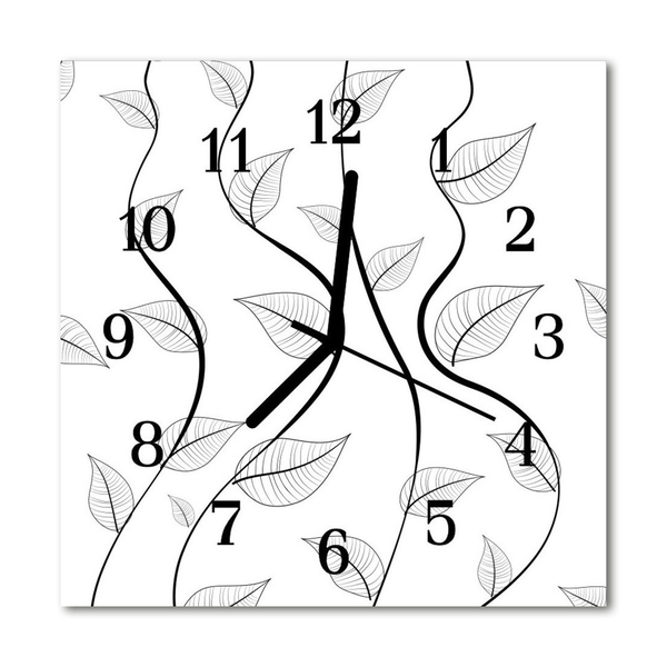 Glass Kitchen Clock Leaves art flowers & plants black