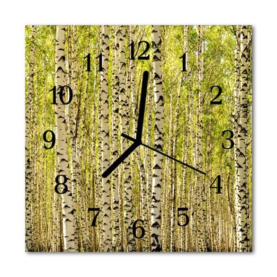 Glass Kitchen Clock Birches forest landscape green