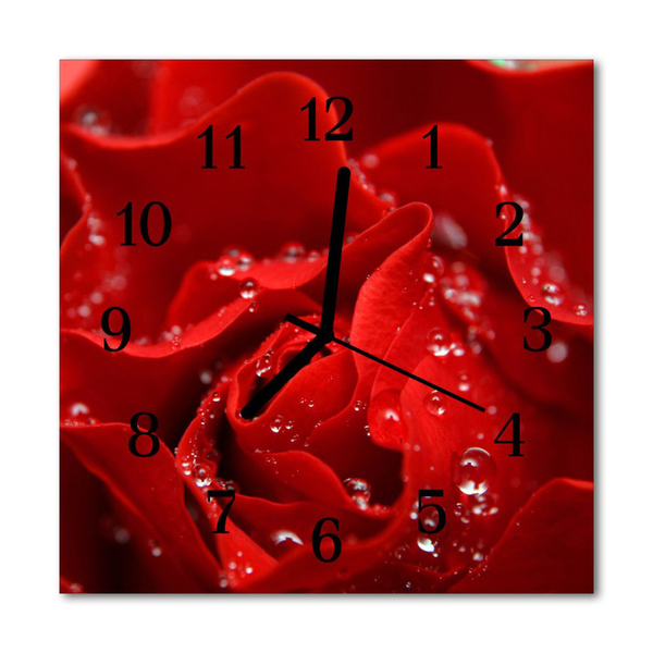 Glass Kitchen Clock Rose flowers & plants red