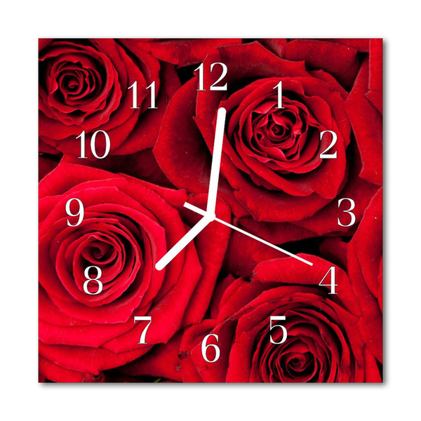 Glass Kitchen Clock Roses Flowers & Plants Red