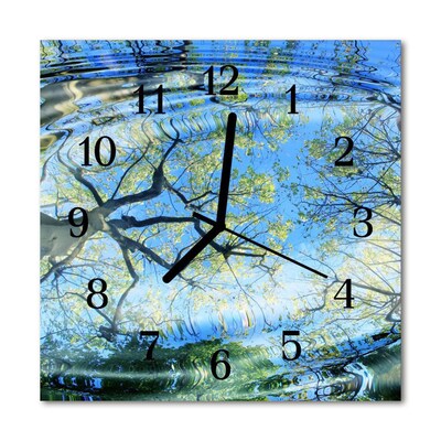 Glass Kitchen Clock Trees water landscape blue