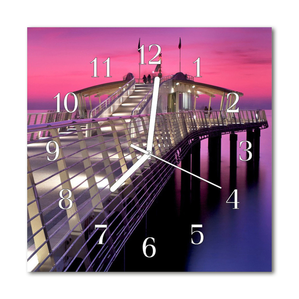 Glass Kitchen Clock Pier Landscape Multi-Coloured