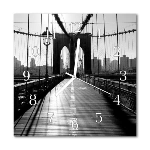 Glass Kitchen Clock Bridge Architecture Black & White