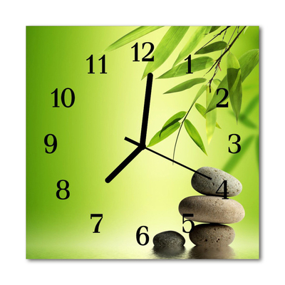 Glass Kitchen Clock Stones bamboo flowers & plants green