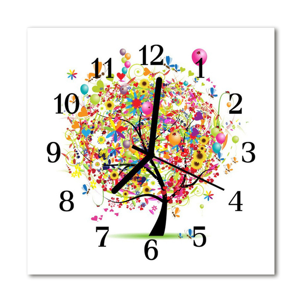 Glass Kitchen Clock Colorful tree flowers & plants multi-coloured