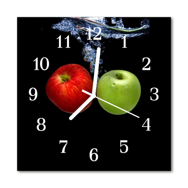 Glass Kitchen Clock Apples Kitchen Red, Green