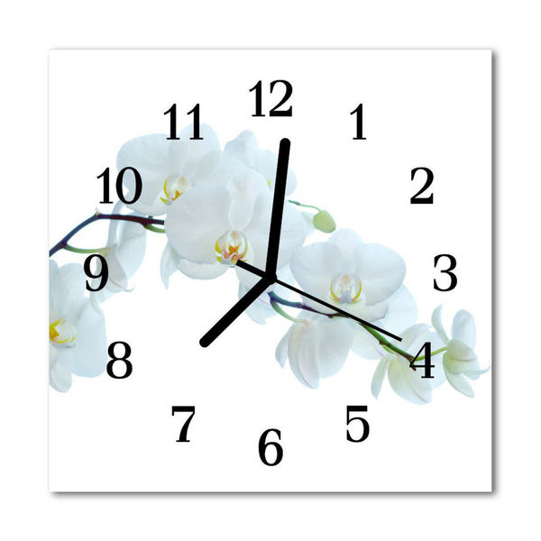 Glass Kitchen Clock Orchid flowers & plants white