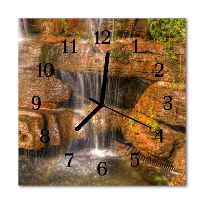 Glass Kitchen Clock Waterfall landscape brown