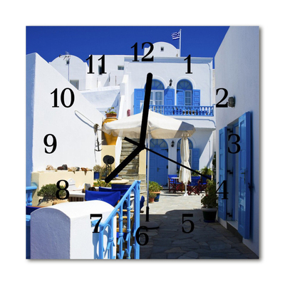 Glass Kitchen Clock Greece city blue