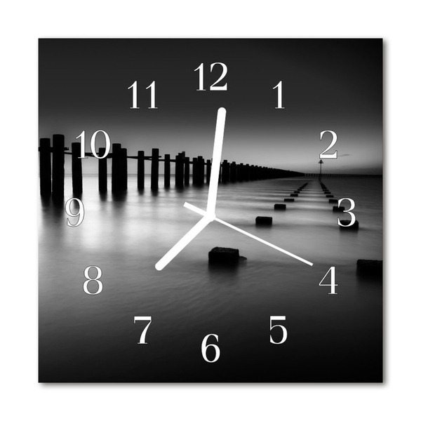 Glass Kitchen Clock Sea Landscape Black