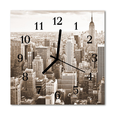 Glass Kitchen Clock Skyline city grey