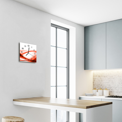 Glass Kitchen Clock Abstract lines art red