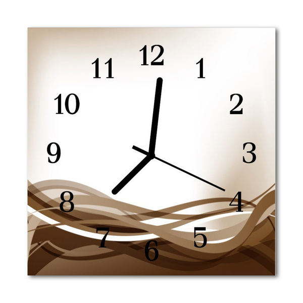 Glass Kitchen Clock Abstract Lines Art Beige