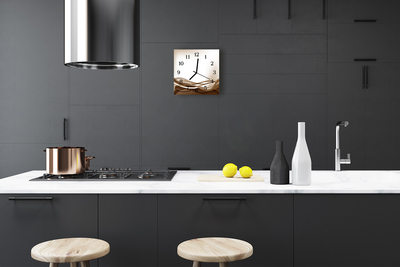 Glass Kitchen Clock Abstract Lines Art Beige