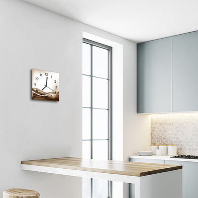 Glass Kitchen Clock Abstract Lines Art Beige