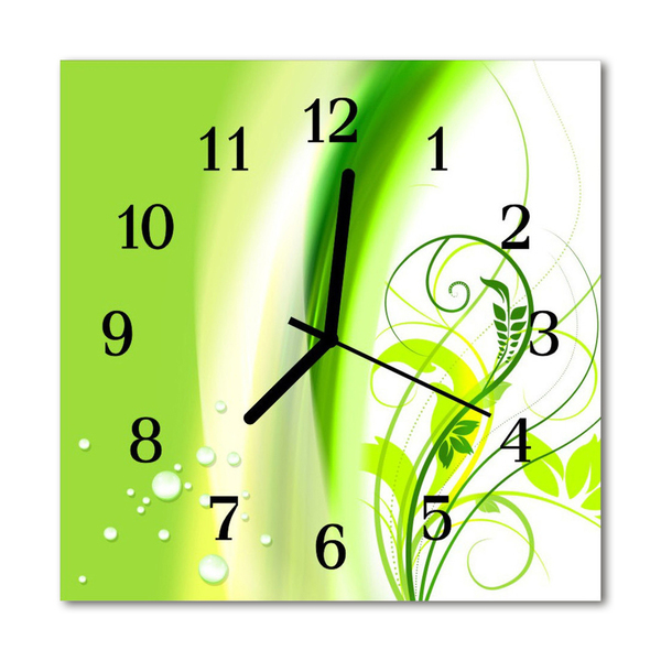 Glass Kitchen Clock Pattern plant flowers & plants green