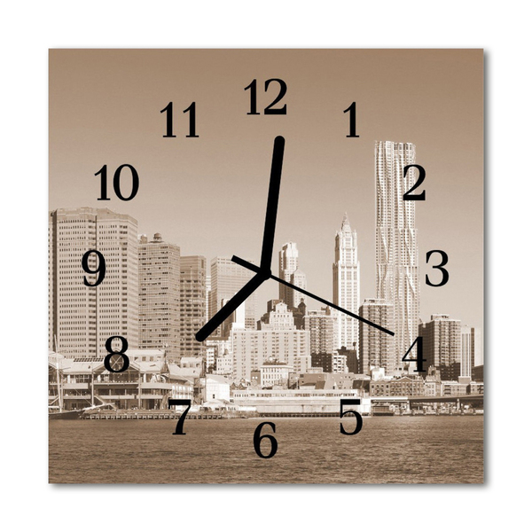 Glass Kitchen Clock Skyline city sepia