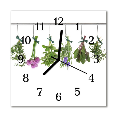 Glass Kitchen Clock Herbs flowers & plants multi-coloured