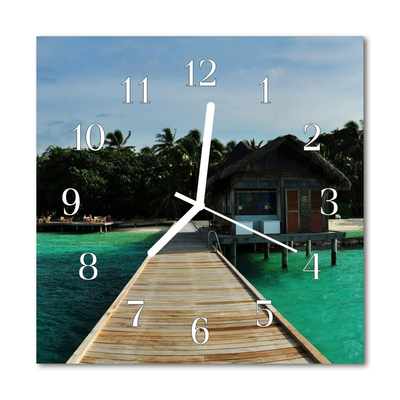 Glass Kitchen Clock Sea Palm Trees Landscape Multi-Coloured