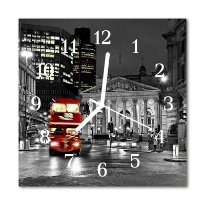 Glass Kitchen Clock Bus London City Red