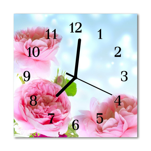 Glass Kitchen Clock Peonies flowers & plants pink