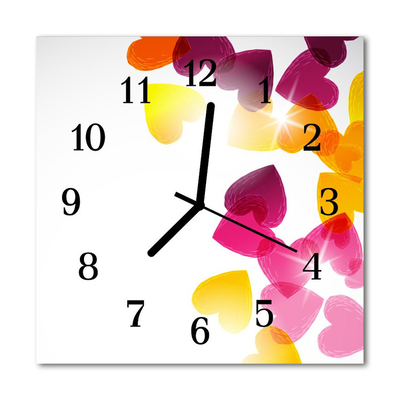 Glass Kitchen Clock Colorful hearts art multi-coloured