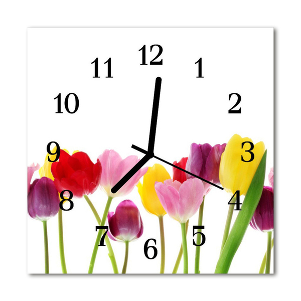 Glass Kitchen Clock Colorful tulips flowers & plants multi-coloured