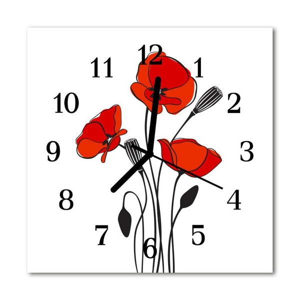 Glass Kitchen Clock Poppy flowers & plants red