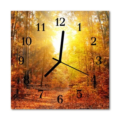 Glass Kitchen Clock Autumn forest landscape orange