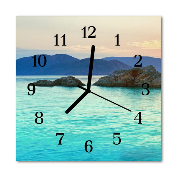 Glass Kitchen Clock Sea island landscape blue