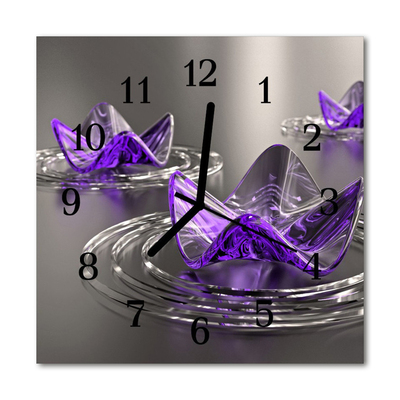 Glass Kitchen Clock Glass flowers art purple