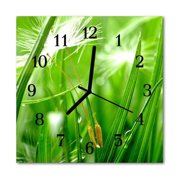 Glass Kitchen Clock Grass flowers & plants green