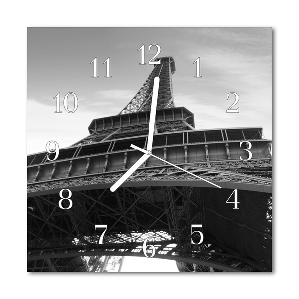 Glass Kitchen Clock Eiffel Tower Paris City Black & White